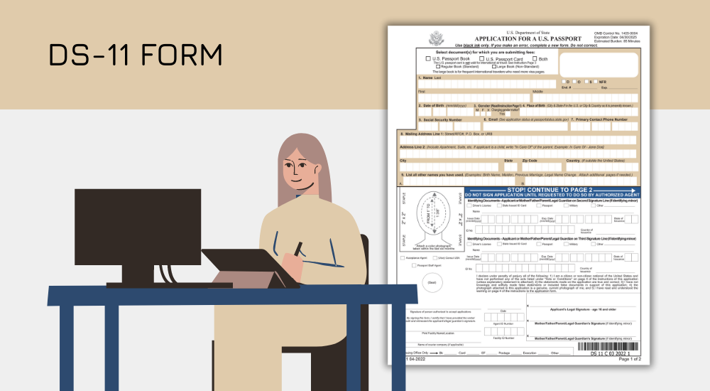 The blank DS-11 passport form and the image of the woman